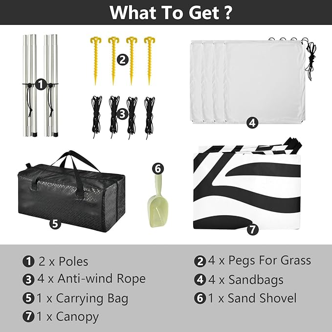 Beach Canopy with Windproof Ropes &amp Sandbags Beach Tent Sun Shade Sun Shelter for Camping Trips Fishing Backyard Fun or Picnics Zebra Elements