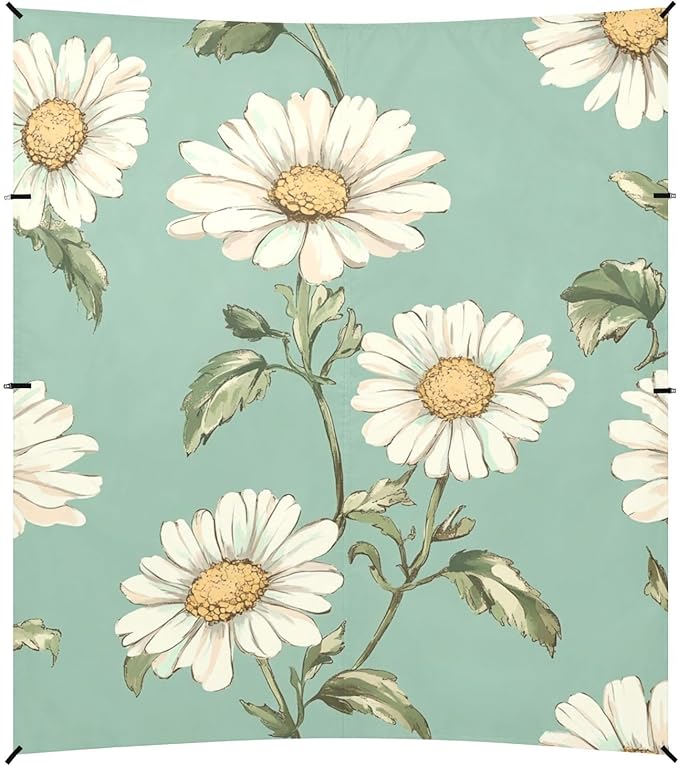 ALAZA Vintage Daisy Flowers Green Beach Tent Sun Shelter Portable Canopy Sunshade for Outdoor Camping Picnics Backyard Fun 10x9 ft