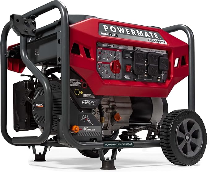 Powermate PM4500 4500-Watt Dual-Fuel Compatible Portable Generator - Gas and Propane - COsense Technology - Reliable Power Solution for Home Camping and Emergency Backup - 49 State/CSA - Red/Black