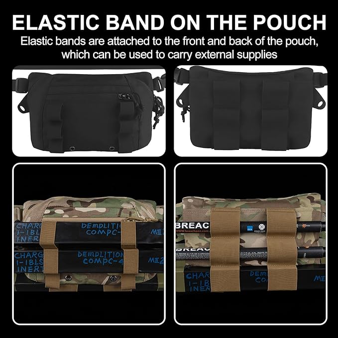Zhongren Tactical Drop Waist Pouch Adjustable Waist Belt Bag Molle Tool Pouch with Hook and Loop for Tactical Vest Chest Rig (Black)