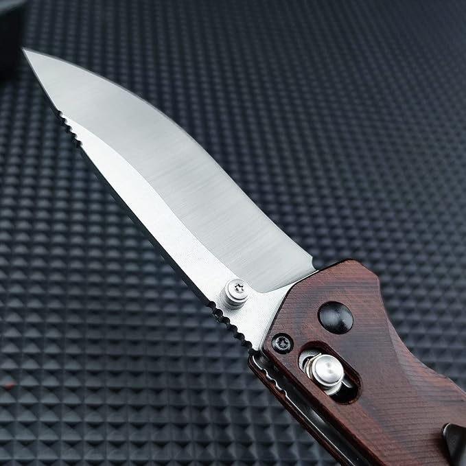 7 Folding KnifeD2 Steel Knife Pocket Knife with Wood HandleThumb Stud and Pocket Clip for Indoor Outdoor