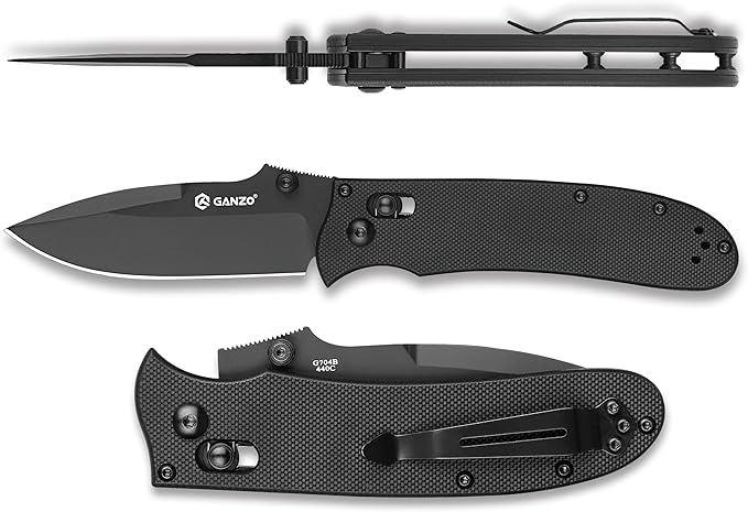 Firebird GANZO G704B-BK Pocket Folding Knife 3.34 440C Stainless Steel Black Blade G-10 Anti-Slip Handle with Clip Hunting Fishing Camping Folder Outdoor EDC Pocket Knife (Black)