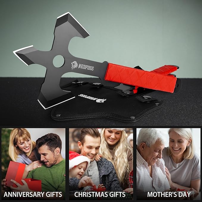 NedFoss Axe Throwing 11.9 Full Tang Triple Edge Throwing Axe with Sheath TPE Rubber Handle Axe Throwing Set 3 Axe for Throwing Gifts for Women Men