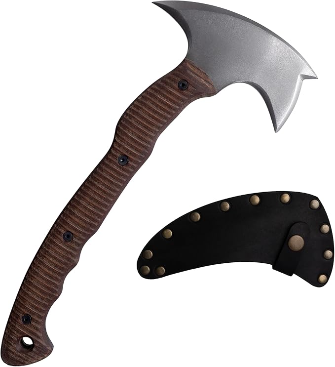 AncientSmithy Tomahawk Axe - Handmade Tactical Tomahawk Hatchet - Full Tang Combat Axe for Military Camping and Outdoor Activities (Hatchet with Leather Sheath)