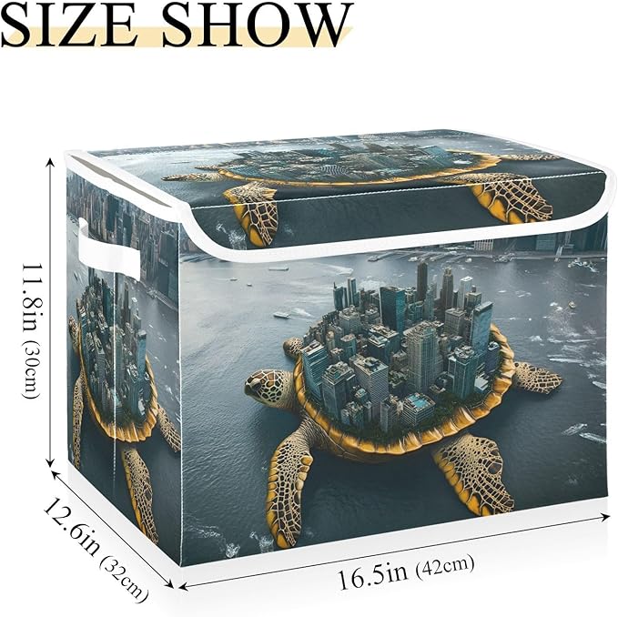 Storage Cube with Lid Surreal Sea Turtle Print 16.5×12.6×11.8 IN 1 Pack Collapsible Large Capacity Foldable Storage Basket Bin Organizer