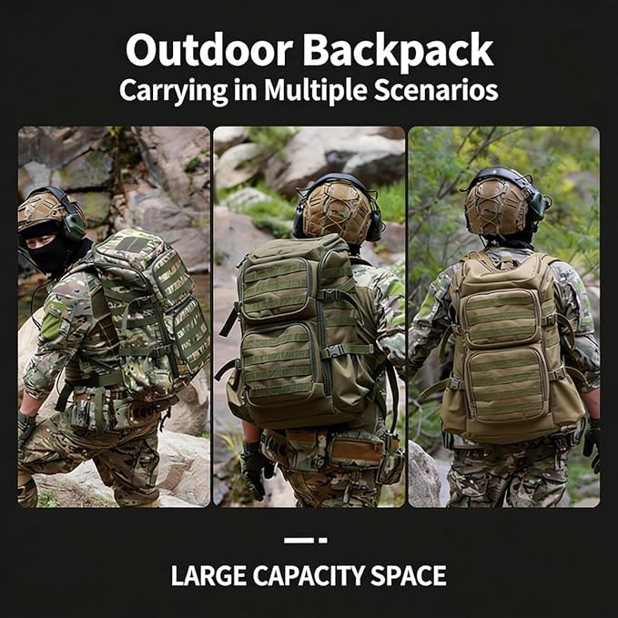 LINGYUE Tactical Backpack Bagpack Waterproof Large Capacity Outdoor Hiking Breathable Padded 14 Laptop Compartment For Camping Travel Trekking(G)