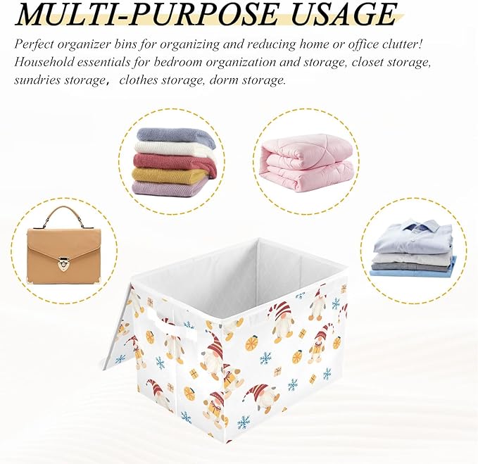 ALAZA Gnomes Lovely Storage Bins Organizer Box Baskets Lidded Clothes for Shelves Closet Collapsible Stackable Storage Cubes Handles