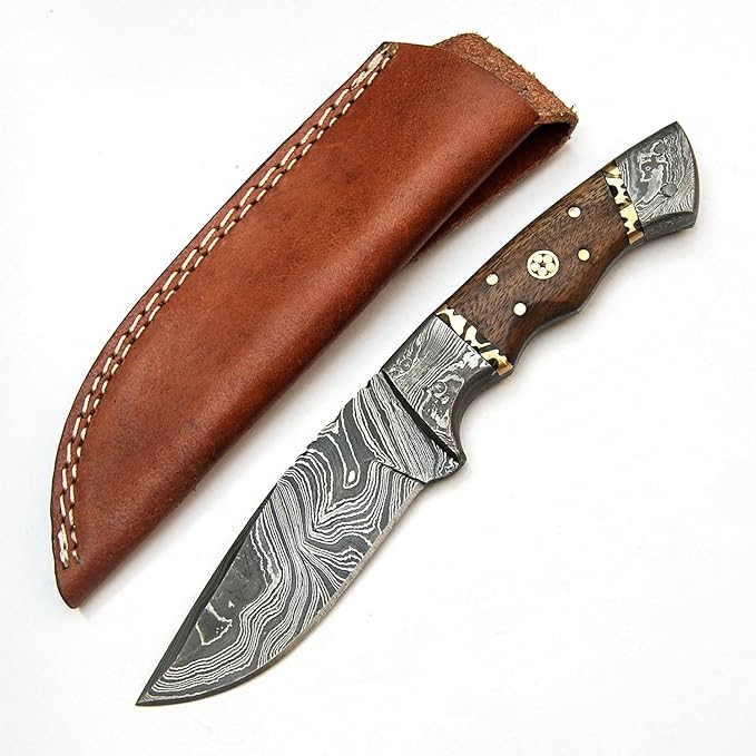 PAL 2000 KNIVES Custom Handmade Damascus Steel 8 Inches Skinner Knife - Rose Wood Handle With Sheath 9568