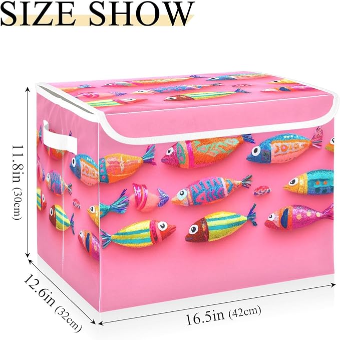 AIXIWAWA Lidded Storage Cube (Cute Fishes) Fabric Foldable Closet Bins with Flip Lid and Handles Organizer Basket Container 16.5 x 12.6 x 11.8 IN