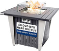SereneLife Propane Fire Pit Table with Sturdy Metal Gas Pits with 50000 BTU and Stainless Steel Fire Pan Includes Decorative Glass Rocks Weather Cover CSA Certified for Outdoor Fireplaces