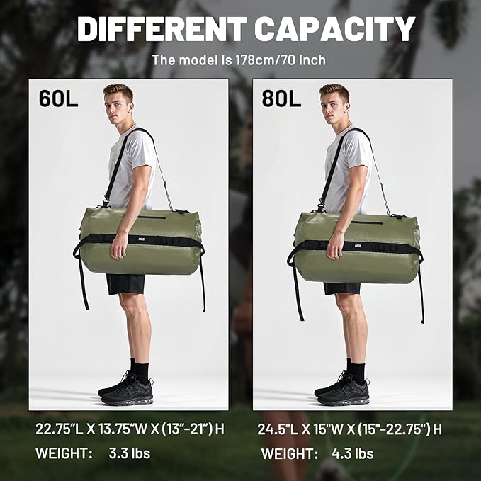 MIER Waterproof Duffel Bag Motorcycle Dry Bag Backpack Large Roll-Top Heavy Duty Dry Duffle Bags for Kayaking Camping Boating Gym Beach Cruise Ship 60L/80L