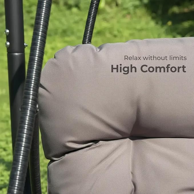 JESE Swing Egg Chair with Stand – UV Resistant Waterproof Cushion &amp Cup Holder Included Indoor/Outdoor Hanging Hammock Chair for Patio Bedroom Balcony Garden (Black)