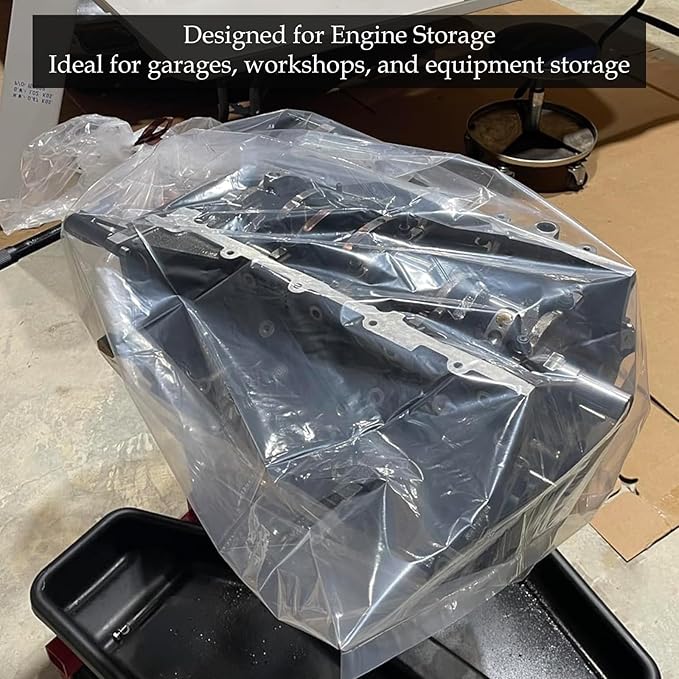 Clear Engine Storage Cover Bags Extra-Thick Heavy-Duty Transparent PE Protective Covers for Engine Storage and Workshop Use Available in 5-Pack or 10-Pack 39.4 x 47.2 in &amp 55.1 x 55.1 in