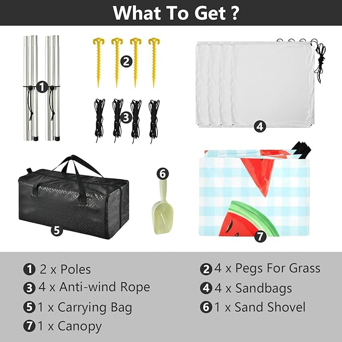 xigua Watermelon Beach Tent Sun Shelter with Carrying Bag - Silver Coated Oxford Fabric Beach Canopy for Beach Camping Fishing - Includes Windproof Ropes Sandbags &amp Stakes