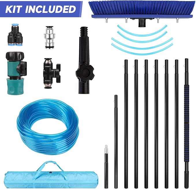 40FT Water Fed Pole Kit Window Solar Panel Cleaning Brush and Pole Window Washing Equipment Solar Panel Roof Glass Cleaner Tool
