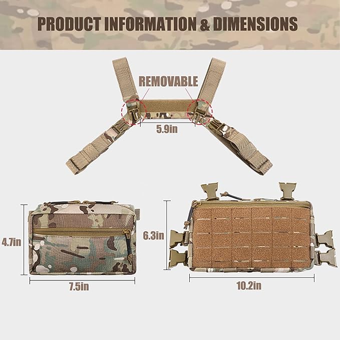 Utility Tactical Chest Bag - Water Resistant Lightweight Tactical Chest Rig for Outdoor Training Running Chest Pack with Extra Storage - 6 Ways to wear &amp 1050D Waterproof Nylon Fabrics