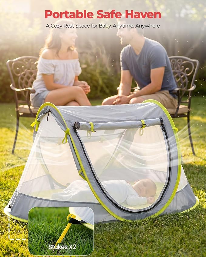 Poray Portable Baby Beach Tent with UPF 50+ Sun ShelterMosquito Net and Sunshade Ideal Pop Up Kids Travel Tent with Carry Bag &amp 2 StakesOutdoor Indoor Play and Sun Protection