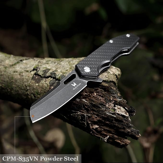 Folding Pocket Knife - 3.54'' CPM S35VN Black Steel Blade Carbon Fiber Ergonomic Handle - Camping Outdoor Self-Defense &amp Protection EDC Knife Men &amp Women Best Gifts