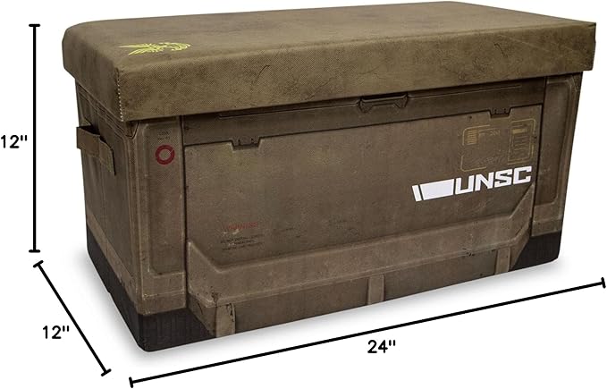Ukonic HALO Ammo Crate Collapsible Storage Bin Chest with Lid | Fabric Basket Container with Handles Cubby Cube Closet Organizer | Video Game Gifts And Collectibles | 24 x 12 Inches