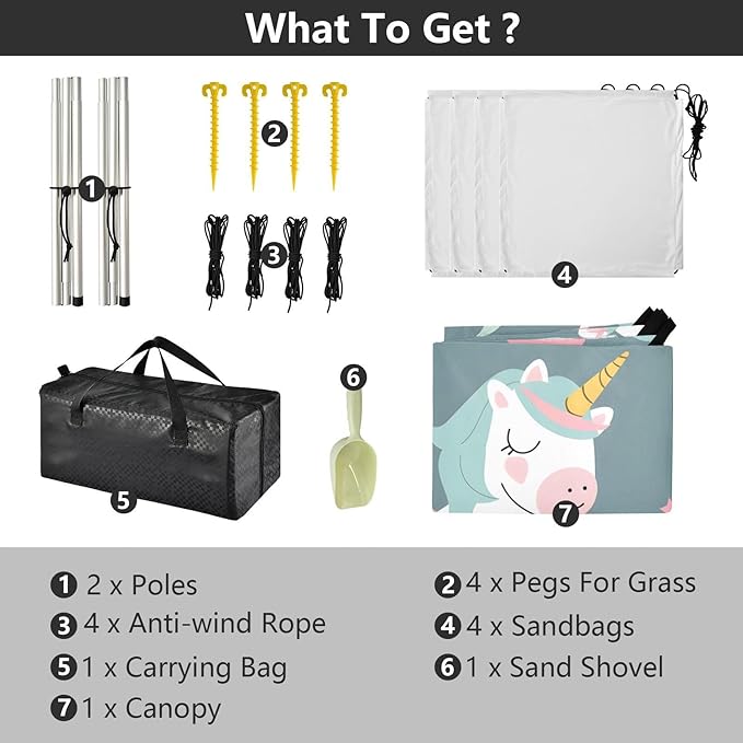 ALAZA Unicorn Star Moon Pattern Beach Tent Sun Shelter Portable Canopy Sunshade for Outdoor Camping Picnics Backyard Fun 10x9 ft