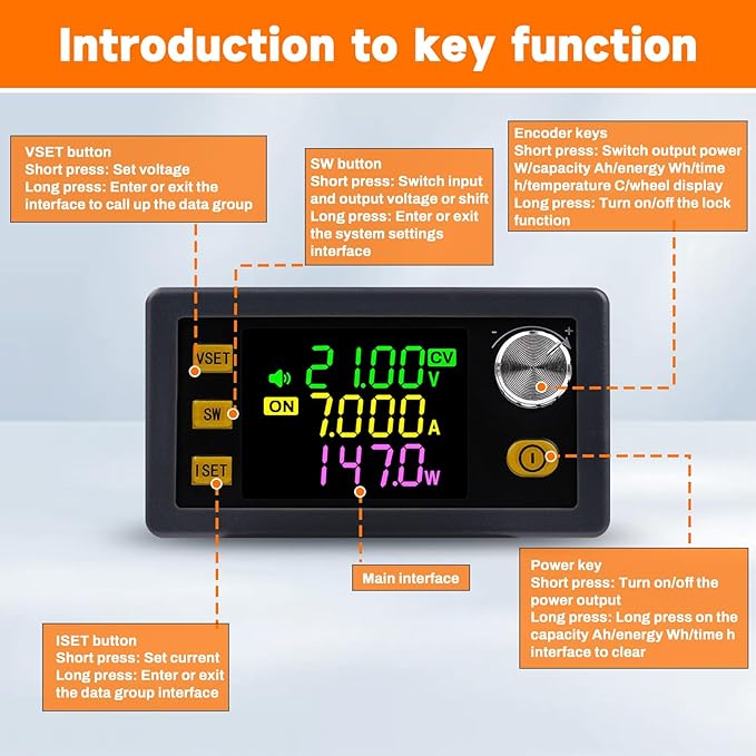 ZPSHYD Buck Boost Converter 150W 0-36V 7A Adjustable CNC DC Power Supply with MPPT Solar Charging Color LCD &amp 10 Memory Groups for Lab EV Camping XY-SK150