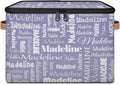 Custom Storage Basket with Name Personalized Keepsake Box with Zipper Lid Foldable Fabric Memory Bin Large capacity with Handle Haze Purple