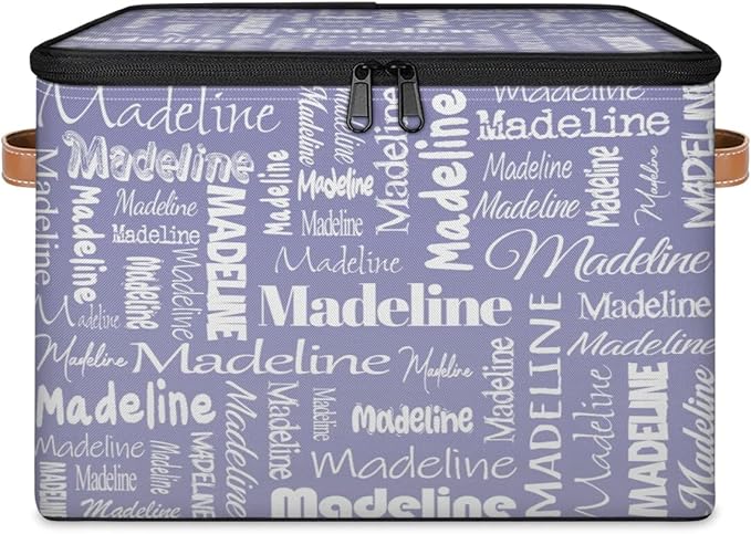Custom Storage Basket with Name Personalized Keepsake Box with Zipper Lid Foldable Fabric Memory Bin Large capacity with Handle Haze Purple