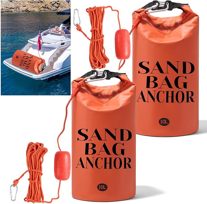 2 Pack 10L Sand Anchor Bag for Small Boats 2 in 1 PWC Jet Ski Anchor Bag Kit with Adjustable BuoyWaterproof Dry Bag for Jet Ski Kayak Boat Paddle Board Watercraft and Canoe