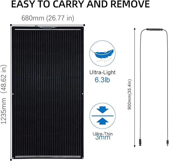 Flexible Solar Panel 300W /2PCS 150W Fiberglass Monocrystalline Lightweight Module for Off-Grid RV Boat Van Cabin Uneven Surfaces 12V/24V Battery Charge (2)