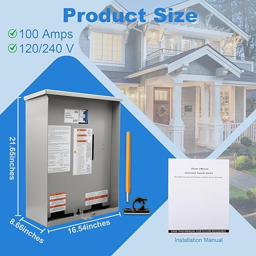 100 Amp Automatic Transfer Switch Single Phase Generator Transfer Switch Power Management Replacement for Generac RXSW100A3 NEMA 3R Outdoor Rated Aluminum Enclosure for Indoor and Outdoor Use