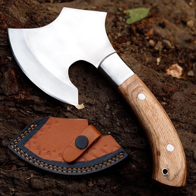 Hand Forged Mini Carbon Steel Axe - Battle Ready Bearded Axe/Hatchet 18.00 Inches for Camping Wood Chopping Hiking and Every Day Carry Axe with Leather Sheath ELI100