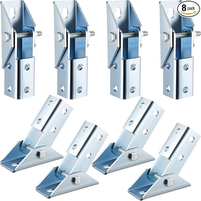 8 Pcs Adjustable Brace Fitting Fit for 1/2 Bolt in 1-5/8 Strut Channel Solar Panel Bracket Base 8 Hole Wing 180 Degree Turn Joint Connector Bracket for Mounting and Supporting Solar Panel