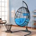 Giantex Hanging Egg Chair 36.5-Width Oversized Swing Chair with C-Hammock Stand Set Hammock Chair with Soft Seat Cushion &amp Pillow Multifunctional Hanging Chairs for Outdoor Indoor Bedroom (Blue