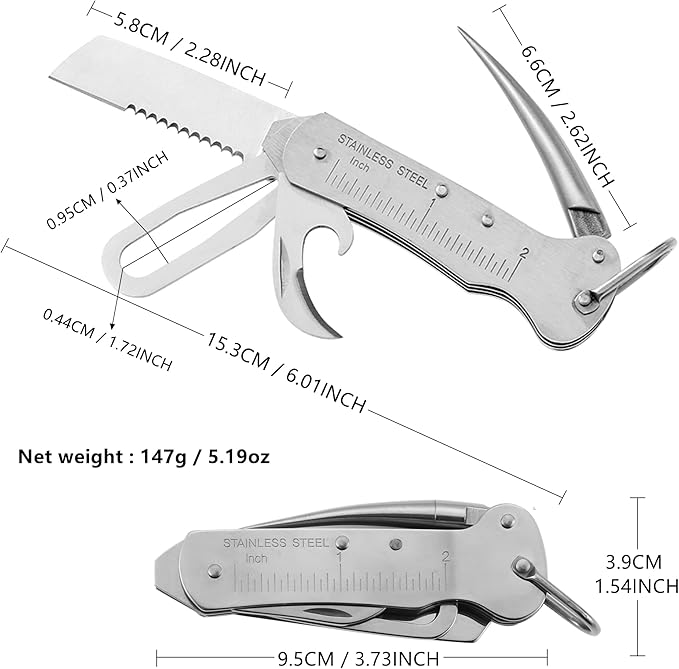 Sailor's Survival Knife Pocket Size EDC Multi Tool Swiss Army Skipper Emergency Rigging Tool with Can Opener Screwdriver Knife Wire Stripper for Boating Sailing Fishing and Hunting