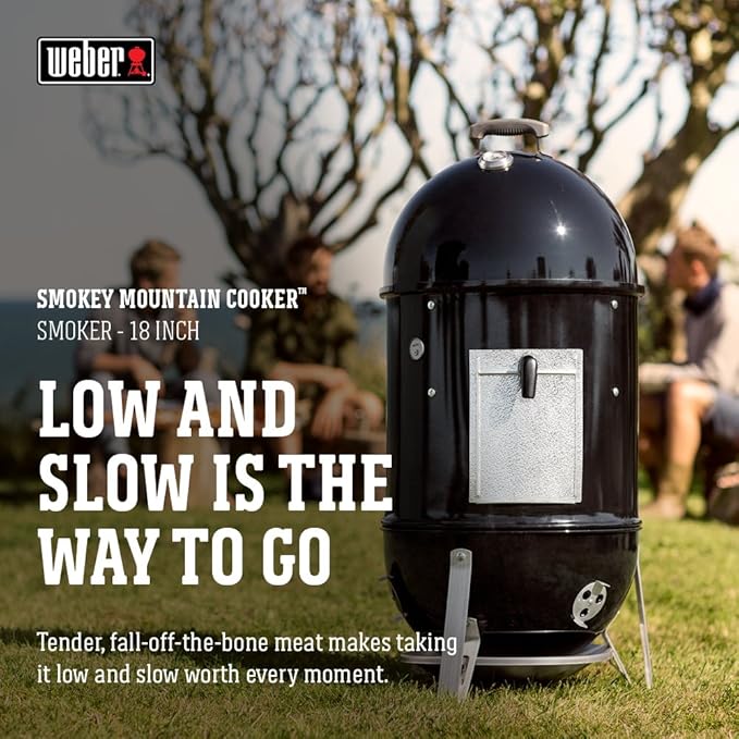 Weber Smokey Mountain Cooker 18-Inch Charcoal Smoker – Outdoor BBQ Smoker with Dual Cooking Grates Porcelain‑Enameled Kettle &amp Temperature Control Dampers
