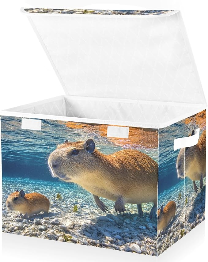 Storage Cube with Lid Diving Capybara Print 16.5×12.6×11.8 IN Collapsible Large Capacity Foldable Storage Basket Bin Organizer
