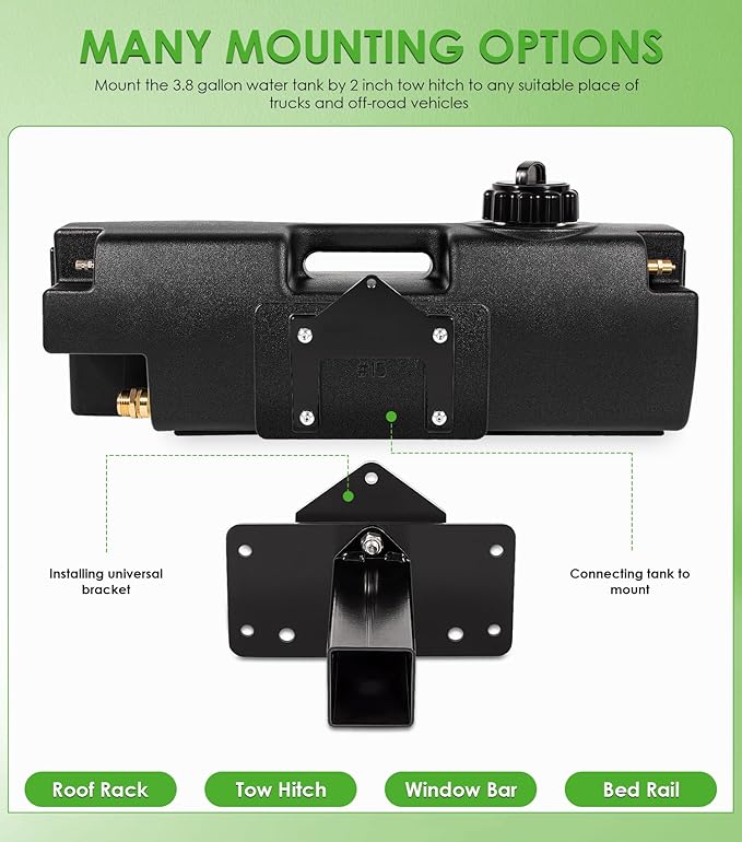 4.0 Gallon Self-Pressurized Water Tank Portable Camping Shower Water Storage with Spray Hose Bumper Mount or Bed Mount for Pick-up Trucks &amp Off-Road Vehicles Outdoor Activities Water Supply