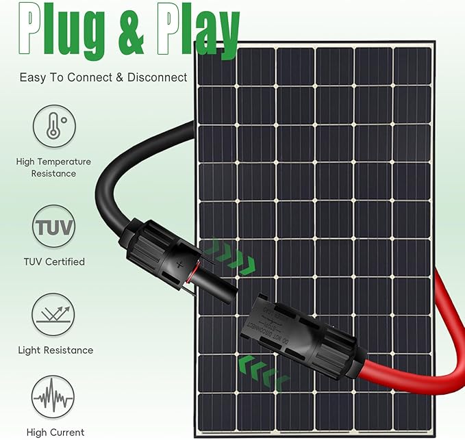 Twin Wire Solar Extension Cable 100FT - 10AWG (6mm²) Solar Panel Tinned Copper Wire for Outdoor Automotive RV Boat and Marine Use - Black &amp Red