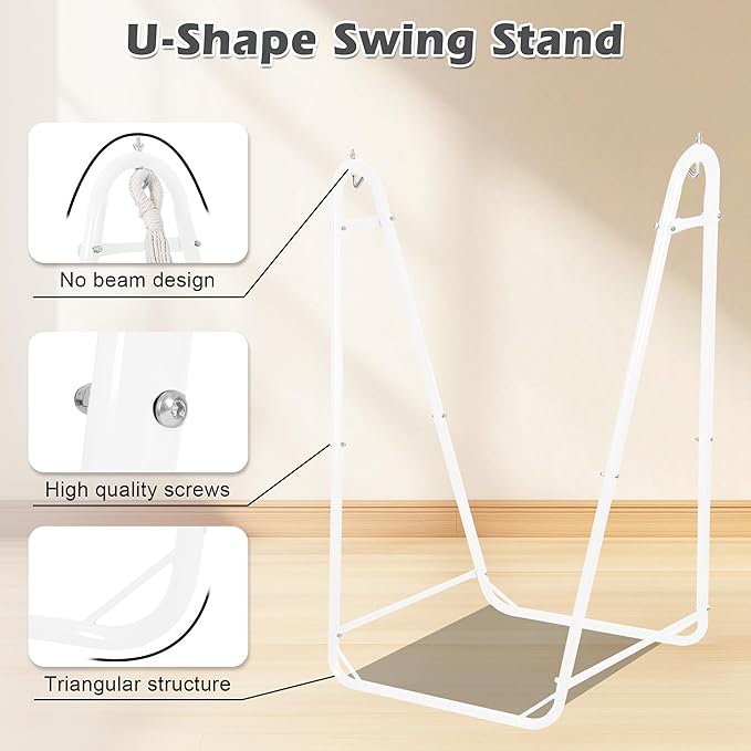 U-Shaped Hammock Chair with Stand Indoor &amp Outdoor Heavy-Duty Metal Frame Hammock Swing Stand Chair with Side Pockets for Brackyard Patio Porch (Light Gray)
