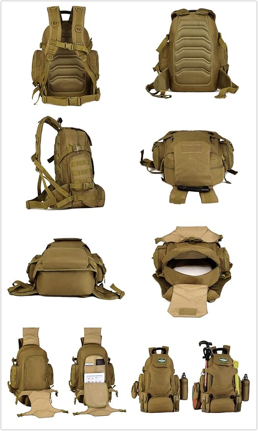 UNISTRENGH 40L Waterproof Tactical Military MOLLE Assault Backpack Pack 3 Way Modular Attachments Large Bag Rucksack with Patch Sport Outdoor Gear For Hunting Cycling Camping Trekking Coyote Brown