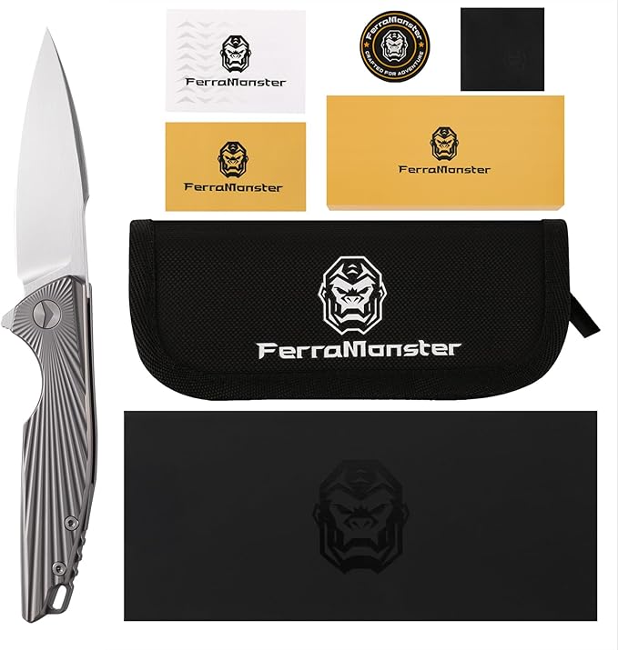 Folding Knife Pocket Knife EDC Knife with Clip Survival Knife Hunting Knife - M390 Steel Titanium Handle - Outdoor Hunting Hiking Survival Camping Knife with Sheath Gifts for Men (Grey)