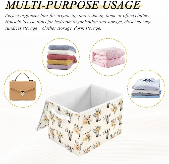 Storage Cube with Lid Zebra Flowers Print 16.5×12.6×11.8 IN 1 Pack Collapsible Large Capacity Foldable Storage Basket Bin Organizer