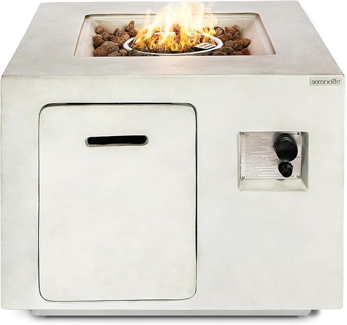 SereneLife 40000 BTU Propane Fire Pit Table Square Outdoor Propane Fire Pit with Stainless Steel Burner Adjustable Flame Weather-Resistant Design ETL Certified with Cover 30 x 30 x 23.6 Inches