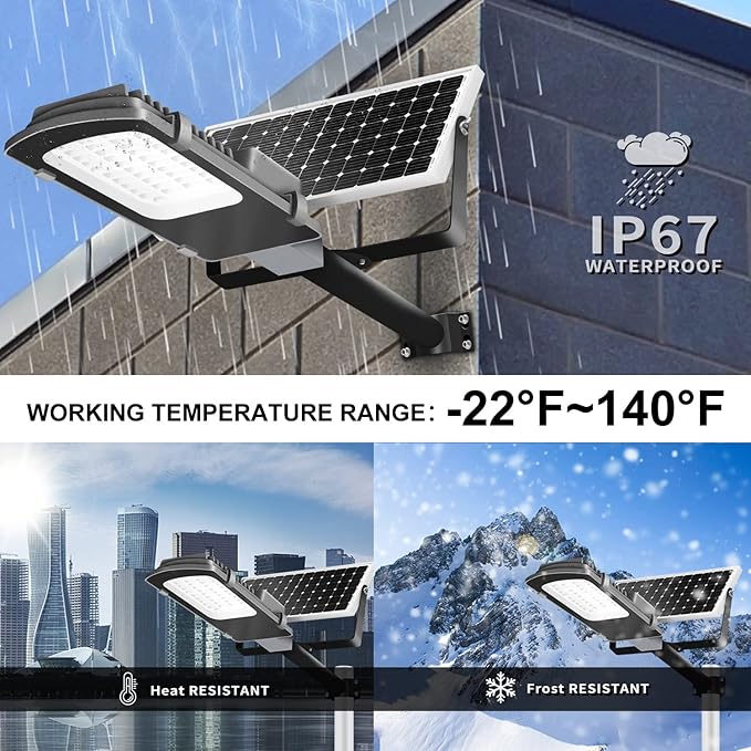 Gebosun 100W LED Solar Street Lights Outdoor 18000LM 6000K Waterproof Outdoor Solar Flood Light Dusk to Dawn Security Yard Light with Remote Control Solar Garden Lamp for Pathway Driveway