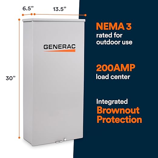 Generac 200-Amp Automatic Generator Transfer Switch Open Transition Service Rated Integrated Brownout Protection Outdoor Enclosure