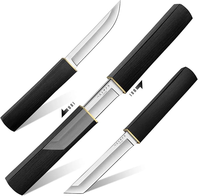 Moontay Mini Katana Knives Set – 2 in 1 Janpanese Tanto Knife with Integrated Wood Sheath &amp Handle Stainless Outdoor Double Knife Set Short Samurai Swords for Camping Survival BBQ Christmas Gif