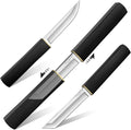 Moontay Mini Katana Knives Set – 2 in 1 Janpanese Tanto Knife with Integrated Wood Sheath &amp Handle Stainless Outdoor Double Knife Set Short Samurai Swords for Camping Survival BBQ Christmas Gif