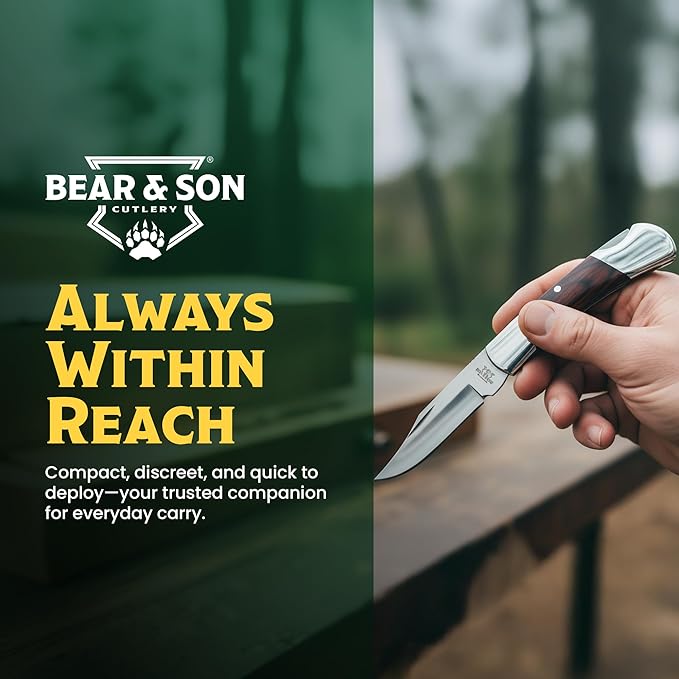 Bear &amp Son Small Folding Pocket Knife – 2.25 Clip Point Blade 440 Stainless Steel | EDC Knife with Rosewood Handle &amp Nickel Silver Bolsters | Manual Lockback for Everyday Carry Camping &amp
