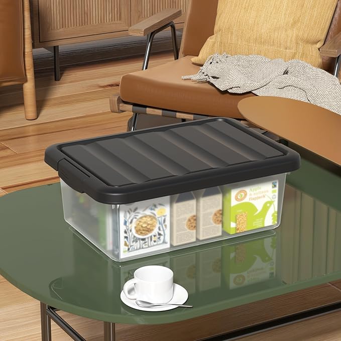 Vcansay 2 Pack 14 Quart Plastic Clear Latching Storage Container Frosted Stackable Bin with Black Lid Under Bed Storage Boxes for Closet Pantry Home Organization