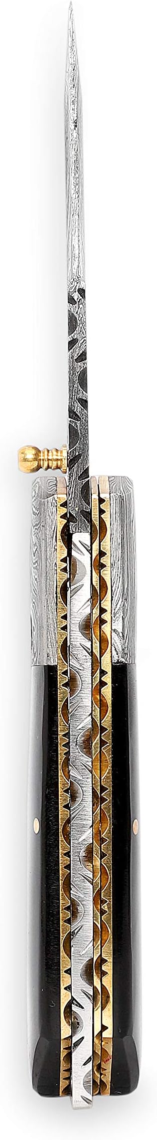 Perkin Custom Made Damascus Folding Knife Tanto Blade &amp Buffalo Horn Handle